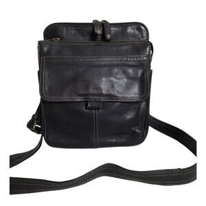Vintage Fossil Black Leather Crossbody Bag Pebbled Messenger Handbag Organizer